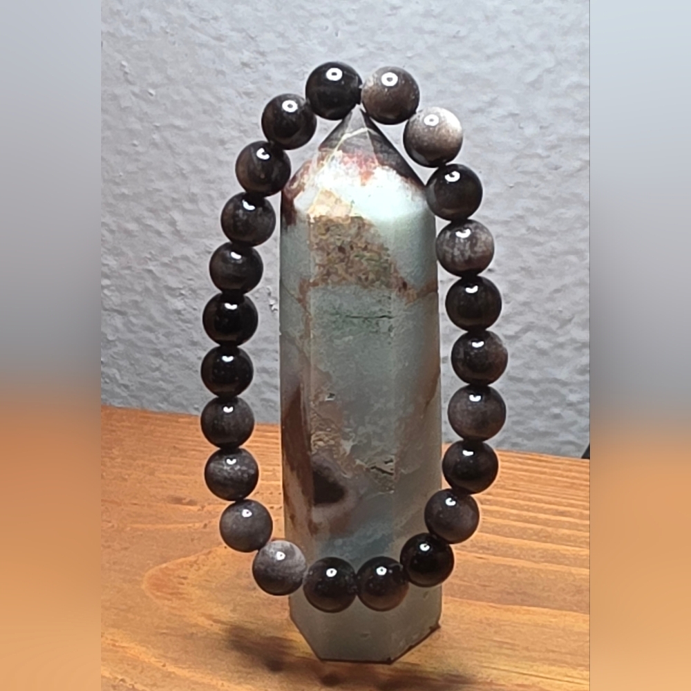 Silver sheen obsidian braclet